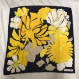 Christion Dior, ladies headscarf, floral pattern, rolled sewn edges, approx 76cms square.