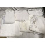Selection of 6 assorted patterned cotton bed covers, white, double size. Condition ReportSome