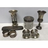 Selection of hallmarked silver, pair of napkin rings, Sheffield hallmark, two other napkin rings,
