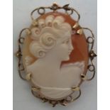 Shell cameo brooch mounted in 9ct gold, 4 x 3.5cms, 8.3gms total weight. Condition ReportOne leaf