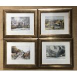 Set of four framed colour prints, RNLI Freeman, Whitby Viaduct, Robin Hoods Bay, Beck Hall and the