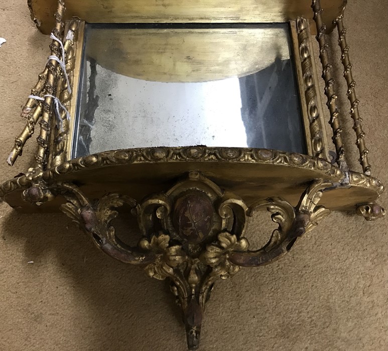 Early 19thC gilded mirror backed carved wood framed wall mounted shelf, 91cms h approx 42cms w and - Image 2 of 7