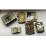 Collection of Victorian Art Nouveau style vestas, matchbook and matchbox cases. Brass, silver