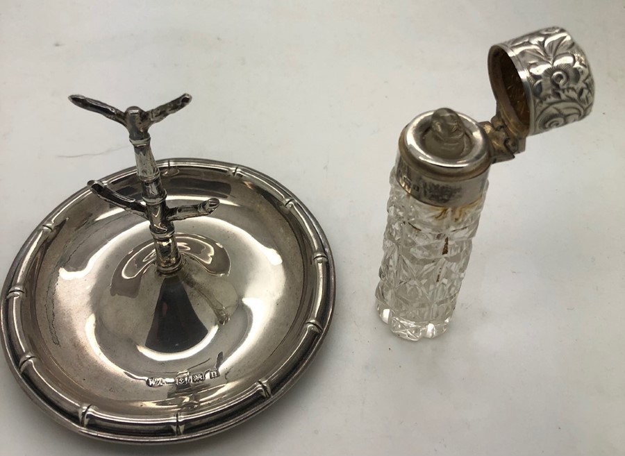 Hallmarked silver ring tree, Birmingham 1912 together with silver topped scent bottle Birmingham - Image 2 of 2
