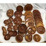 Wattisfield ware, Suffolk, brown stoneware pottery dinner and cooking ware. 42 pieces. Tureens,