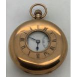 A 9ct gold half hunter pocket watch J W Benson, London, 4.75cms d approx, 95.7gms total weight.