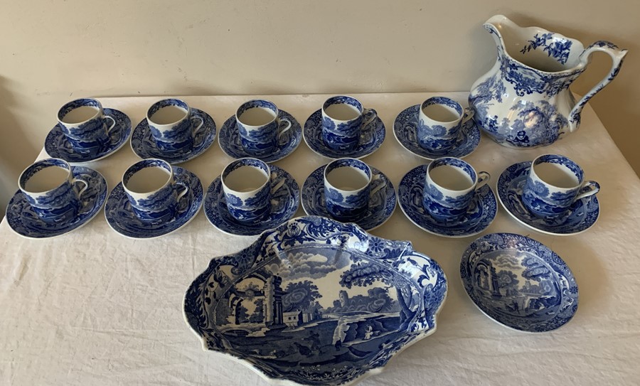 Eleven coffee cans and 12 saucers Copeland in Spode's Italian Pattern with oval dish in the same