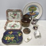 Pottery selection. Villeroy and Boch design Naif plate, 31cms w. Pair of Spode floral pattern tray
