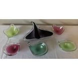 Six pieces of Flygsfors glass including Paul Kedelv Manta Ray dish 22.5 cms. All marked Flysgfors
