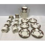 Crown Ducal Orange Blossom coffee set, 15 pieces, six cups and saucers, coffee pot, milk and sugar
