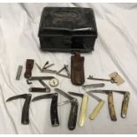 Penknives collection. Horn and bone handled folding penknives, various makers. Martin of Hull,
