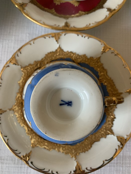 A continental harlequin and gilt porcelain coffee service with blue mark to base, six cups and - Image 2 of 4