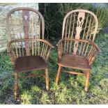 Pair of Windsor stick back armchairs, oak, height to seat 43cms, height to back 112cms, width of
