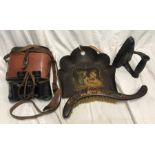 Mixed lot, Pair of Helles Paris binoculars, leather case, decorative crumb tray and a J Siddon's