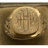 A 9ct gold signet ring, size Q/R, 7.6gms. Condition ReportVery slight misshapen shank.