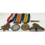 Service medals WW I group of 3 medals with ribbons awarded to L5950 SGT. H. Jones RA. a Ubique cap
