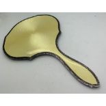 Silver and yellow guilloche enamel hand mirror Birmingham 1924. 23.5cms LCondition ReportBoth enamel