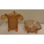 Sowerby glass vase, 23cms h. and separator together with a square bowl. Condition ReportBoth in good