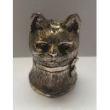 Hallmarked silver vesta case, Cat with bow collar, London, date mark indistinct, 27gms. 3.5cms h.