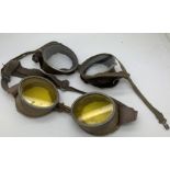 Two pairs of vintage goggles, one pair marked 'L'Express goggles Brevet 434606'- possibly military.