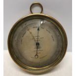 Brass cased circular Aneroid Barometer J Sewill Liverpool, makers stamp to the back D.C. with an