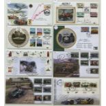 A collection of 11 First Day Covers and Issues relating to Motor Racing signed by Gina Campbell;