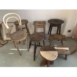 Various 19th and early 20thC wooden stools and one bentwood chair. (8)Condition ReportBentwood chair