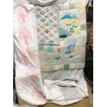 Bed linen, Childs patchwork quilt 88 w 124cms l, patchwork pillowcase and two double bed size