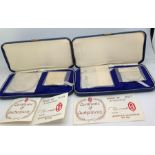 Two cased sets of Winston Churchill centenary silver coins with certificates. Condition