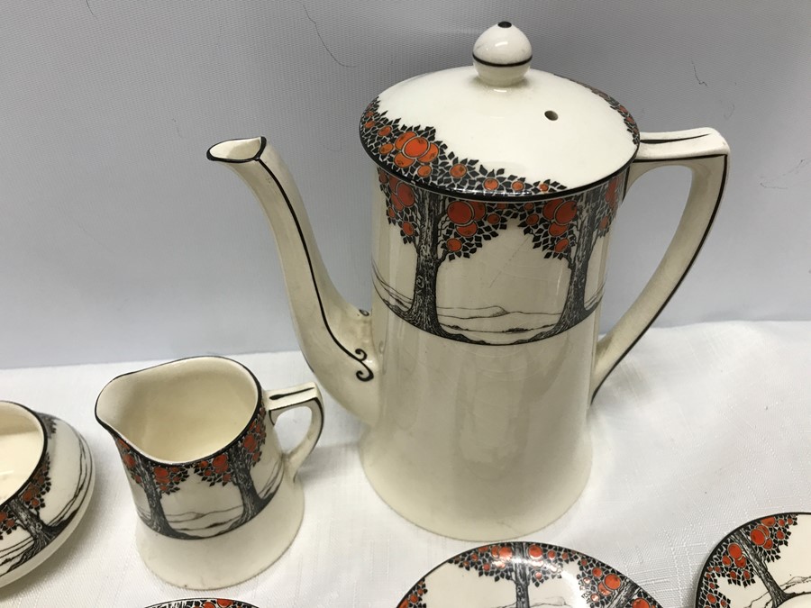 Crown Ducal Orange Blossom coffee set, 15 pieces, six cups and saucers, coffee pot, milk and sugar - Image 2 of 4