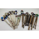 Lacemaking bobbins in bone and wood. One with the name 'Reuben' 23 in total.