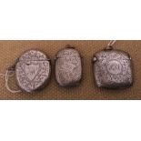 Three hallmarked silver vesta cases, foliage engraved, initialled cartouche, J.R. Birmingham 1906,
