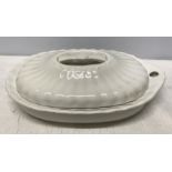 A 19thC white pottery food warmer dish. 30cms w x 20cms x 9cms h. Condition ReportMinor chips to