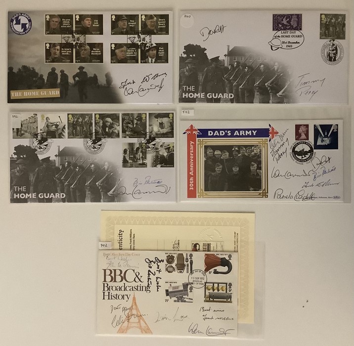 A collection of 5 First Day Covers relating to Dads Army signed by John Le Mesurier, Bill Pertwee,