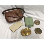 Alligator skin handbag 23cms w, a cosmetics case, ladies cigarette case and three compacts, Vogue,