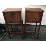 Two mahogany bedside cabinets of similar form. One 37 w x 76 h x 28cms d and 36 w x 77 h x 27cms