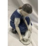 Royal Copenhagen Denmark figurine, Girl feeding a white cat 14cms h x 12.5cms w x 16cms l. Model