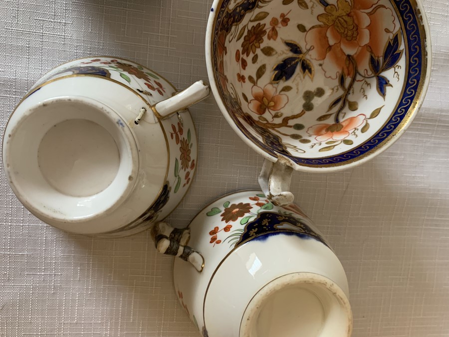 Five early 19thC porcelain cups and two saucers including Newhall bat print can. Condition ReportCan - Image 5 of 8