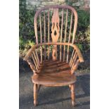 Windsor stick and slat back armchair, height to seat 44cms, height to back 108cms, width of arms