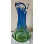 Mid century green and blue glass vase. 25cms h Condition ReportGood condition. No damage or