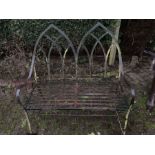 Wrought iron garden bench 101 w, height to seat 42cms, to back 105cms.