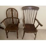 A 19thC Windsor armchair together with a beach armchair.Condition ReportWorm to back leg and seat of