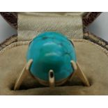 Turquoise dress ring set in 9ct gold, size N, 4gms total weight in vintage ring box. Condition