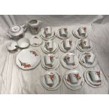 Czechoslovakian bone china floral patterned tea ware, 43 pieces, teapot, hot water jug with plate,