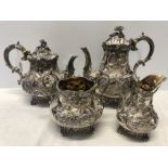 A 4 piece silver tea service by Fox family, London, various dates from 1839-1869, various makers