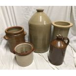 Ironstone pottery, very large container 54cms h, corked jug with single handle stamped Bourne