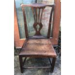 Early 19thC oak dining chair, splat back on square legs, solid seat, height to seat 42cms, height to
