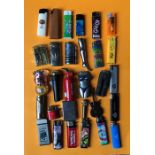 Collection of 30 novelty and advertising petrol and gas cigarette lighters including one Zippo U.S:S