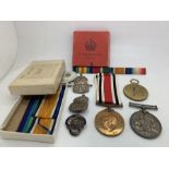 WWI Medal group for 201184 PTE. J.MAW East Yorkshire Regiment service medals and two silver medals