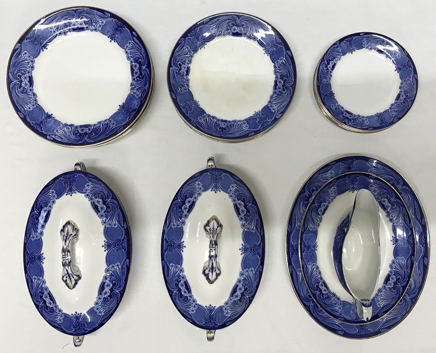 A Wedgwood and Co Ltd 'Granada' Royal Semi porcelain, blue, white & gold rimmed part set to